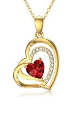 nice gold double hearts garnet pendant birthstone baby necklace